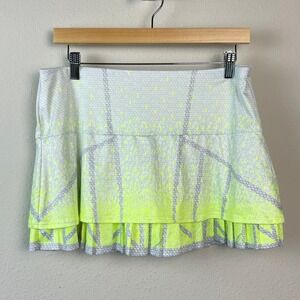 K-Swiss x Lucky in Love Tennis Skort Womens Large Neon Yellow Grey Pleated Skirt